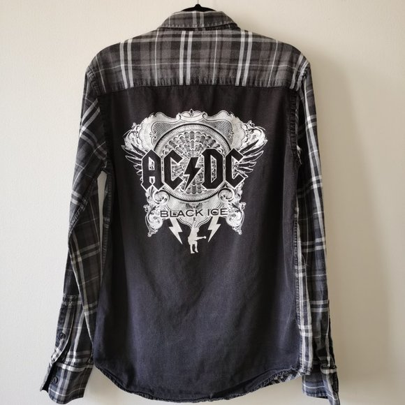Zara Man AC/DC Black Ice Grey Plaid Shirt - Picture 3 of 10